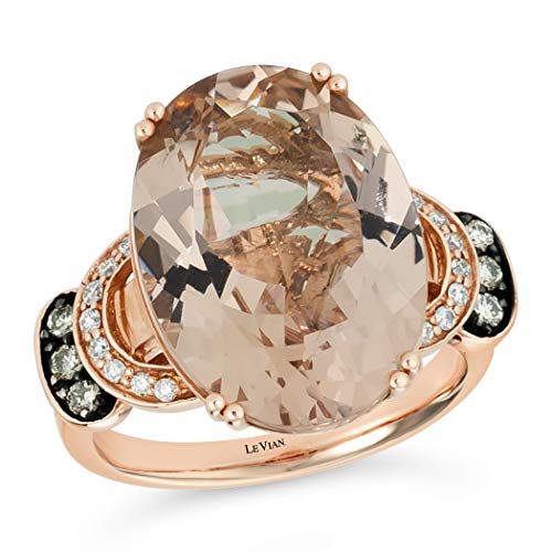 LE VIAN 14K Rose Gold, Oval Cut Morganite & 1/5 Cttw White/Chocolate Diamond Tiered Fashion Ring (H-I & Fancy Brown Color, SI1-SI2 Clarity) - Size 7