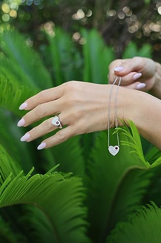 18k White Gold Heart Ring with Ruby Center Surrounded by White Elegant Brilliant Diamonds, F - Color, VS1 Clarity, 0.20ct., Handmade and Unique Gifts for Her, Dainty and Minimalists Jewelry for Women