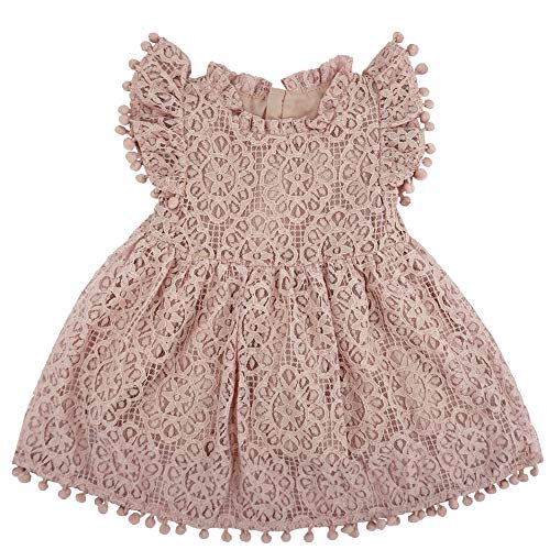 BGFKS Baby Girl Tutu Dress Elegant Lace Pom Pom Flutter Sleeve with Flower Headband Set