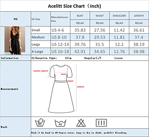 Acelitt Womens Casual Sleeveless Button Down Elastic Waist Swing Dresses, XS-2XL