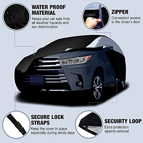 Titan Lightweight Mid-Size SUV Car Cover (Black Pearl) for Ford Explorer, Jeep Grand Cherokee, and More. Waterproof Cover Measures 206 Inches and Includes a Driver-Side Door Zipper.