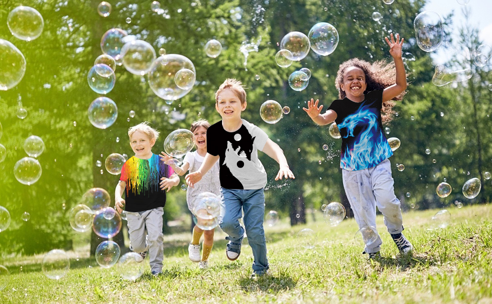 RAISEVERN Boys Girls 3D Graphic Printed T-Shirts Unisex Short Sleeve Summer tees for 4-14 Years