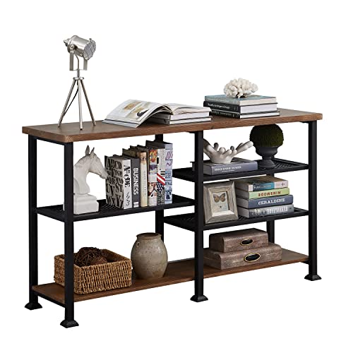 Homissue 5 Tier Industrial Console Sofa Table with Storage Shelf, 55 Inch Long Entryway Table TV Stand for Living Room, Brown
