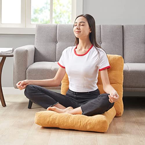 Meditation Floor Pillow Set of 2, Square Large Pillows Seating for Adults, Tufted Corduroy Floor Cushion for Balcony Outdoor Tatami Living Room, Orange Yellow, 22x22 Inch